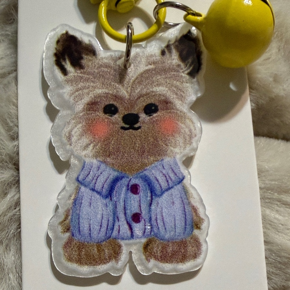 Yorkshire Terrier Keychain with Yellow Clip and Bell - Picture 2 of 3